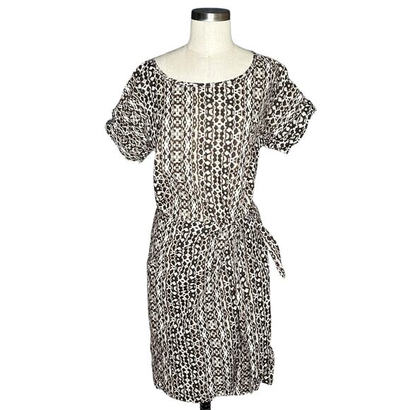 MAXMARA Weekend Tan Brown Batik Pattern Midi Dress Side Tie Faux Wrap Style - Picture 1 of 4